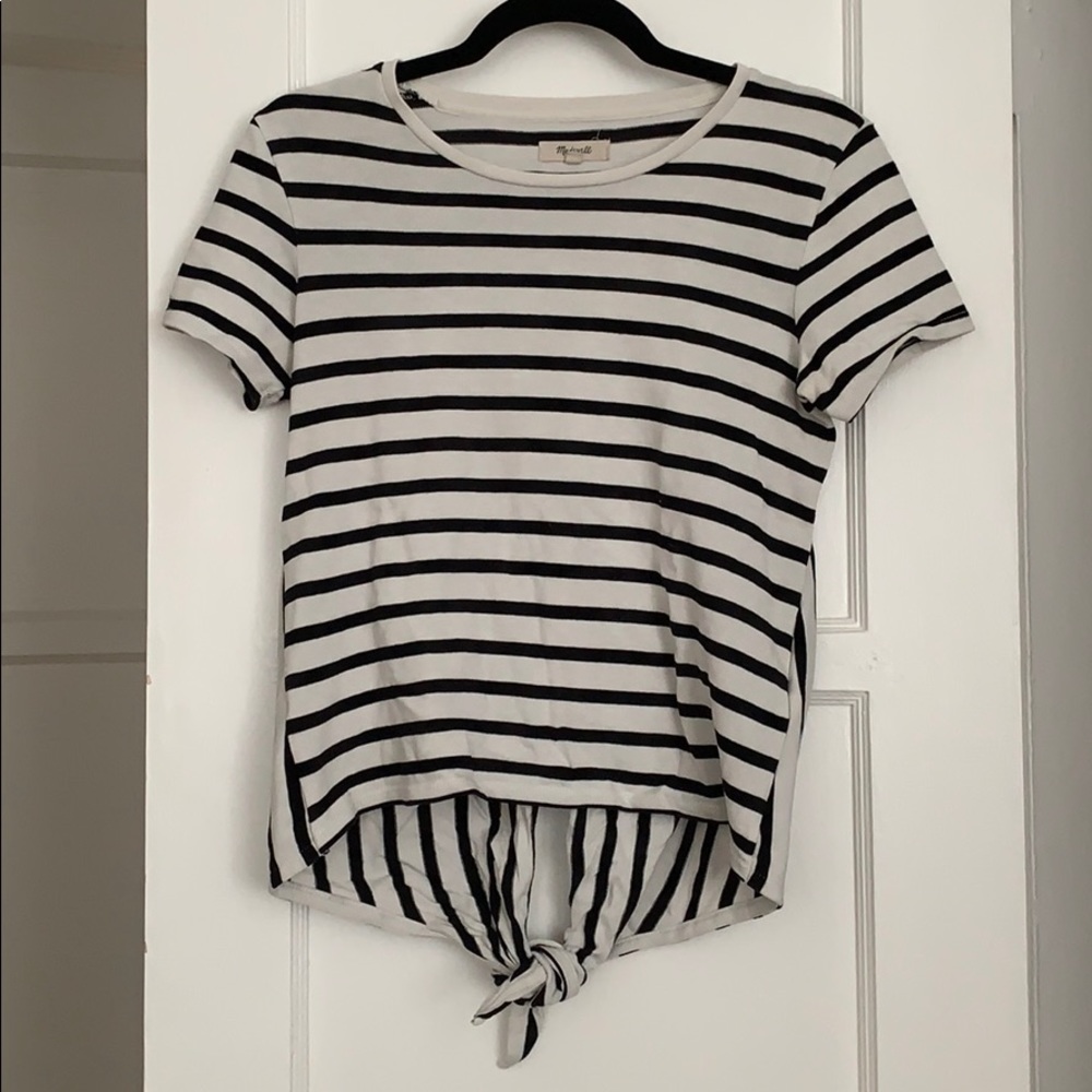 Madewell Black and White Stripe Back Tie Top